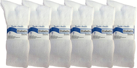 6 Pair of Excell Mens White Diabetic Neuropathy Socks, Sock Size 10-13 (White)