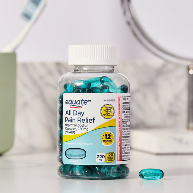 Equate Naproxen Sodium All Day Pain Relief Liquid Gels, 220 Mg, 120 Count