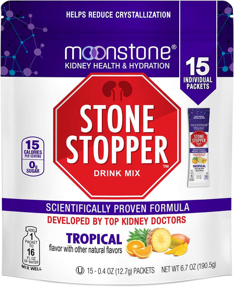 Kidney Stone Stopper Drink Mix Tropical Flavor, Outperforms Chanca Piedra & Kidney Support Supplements, Developed by Urologists to Prevent Kidney Stones and Improve Hydration, 15 Day Supply