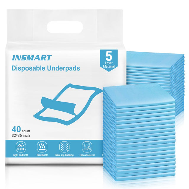 INSMART Disposable Underpads 32'' X 36'' , 40 Count Disposable Incontinence Bed Pads-Bed Pads for Incontinence Disposable-Waterproof Bed Pads-Incontinence Bed Pads