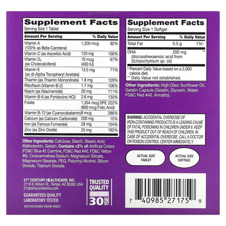 21St Century 2-Step Prenatal Multivitamin + DHA Tablets, 120 Count