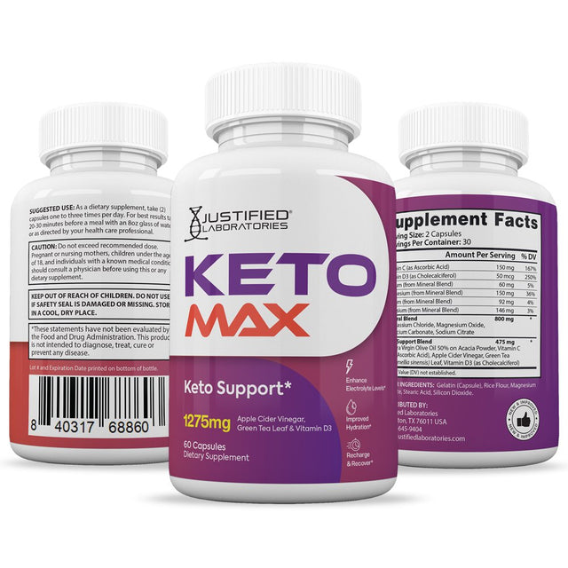 Keto Max ACV Pills 1275Mg Dietary Supplement 60 Capsules