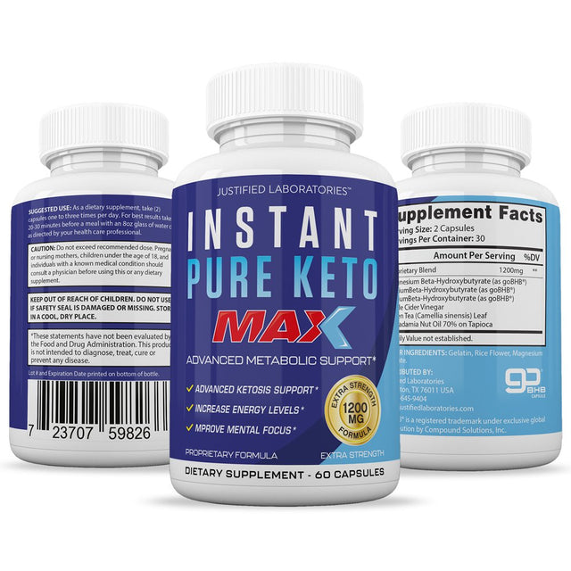 Instant Pure Keto Boost Max 1200MG Advanced BHB Boost Ketogenic Supplement Exogenous Ketones Instaketo Insta Ketosis for Men Women 60 Capsules 2 Bottles