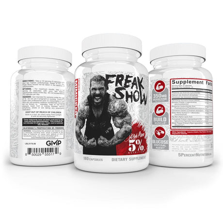 5% Nutrition Rich Piana Freak Show | Muscle Builder | Berberine, Gymnema Sylvestre, Banaba Powder | 180 Capsules (30 Days)