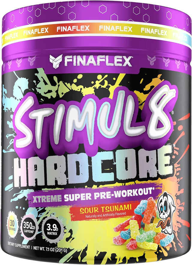 FINAFLEX STIMUL8 Hardcore, Sour Tsunami - Extreme Energy, Strength & Endurance for Men & Women - with Caffeine & L-Citrulline - 30 Servings