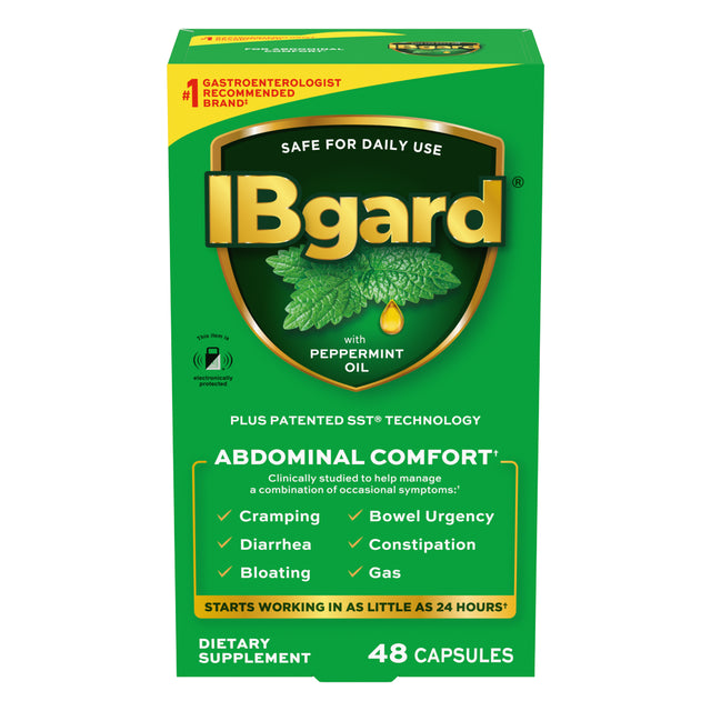 Ibgard Digestive Gut Health Supplement for a Combination of Occasional Symptoms: Cramping, Bowel Urgency, Diarrhea, Constipation, Bloating & Gas, 48Ct (Packaging May Vary)