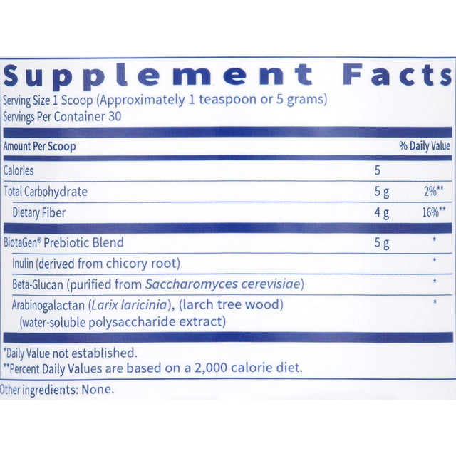Klaire Labs Biotagen Powder - Prebiotic Inulin, Beta-Glucan & Arabinogalactan to Support Gut Microbiota (30 Servings, 150 Grams)