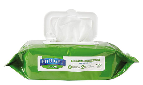 Medline Fitright Aloe Personal Cleansing Cloth Wipes, Unscented, 8 X 12 Inch Adult Large Incontinence Wipes, 100 Count, Pack of 6 - White