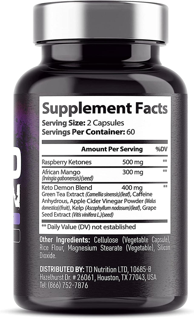 Keto Demon – Hardcore Keto Pills – Use with the Keto Diet – Packed with Raspberry Ketones, Apple Cider Vinegar, Green Tea and More for Ketosis Support - Keto Diet Supplement (120 Capsules)