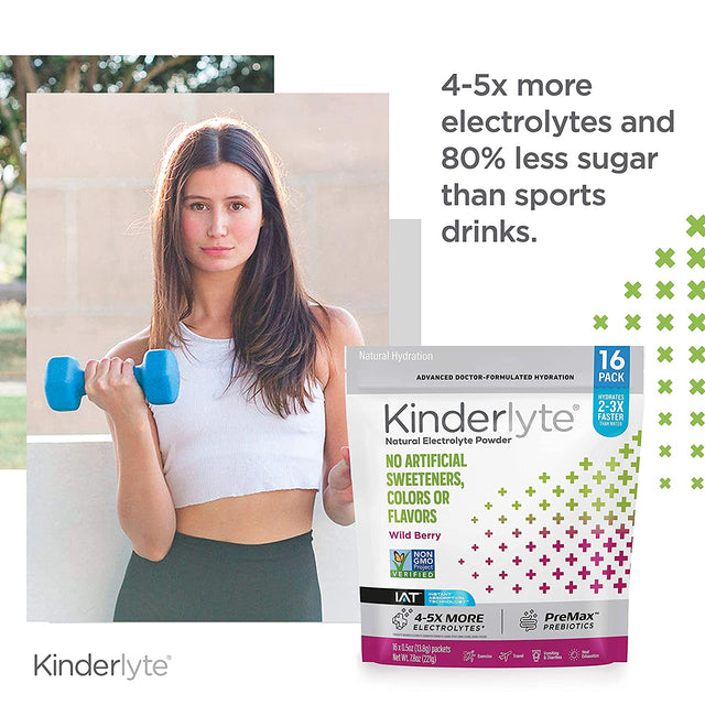 Kinderlyte Electrolyte Powder, Advanced Hydration, Easy Open Packets, Supplement Drink Mix (Wild Berry, 16 Count)