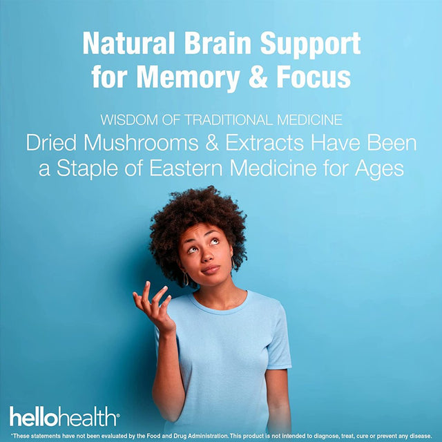 Hello Health Happy Brain - Nootropics Brain Supplement with 10 Brain Support Mushrooms, Mental Clarity, Stress Relief & Immune Support - 60 Capsules