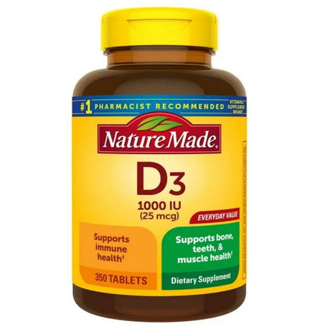 Nature Made Vitamin D3 1000 IU (25 Mcg) Tablets, Dietary Supplement for Bone and Immune Health Support, 350 Count