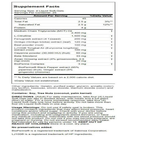 Irwin Naturals Testosterone up Red with Nitric Oxide Booster, 100 Liquid Soft-Gels