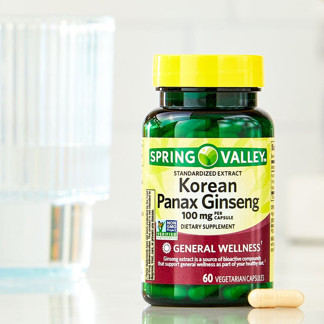 Spring Valley Korean Panax Ginseng Vegetarian Capsules, 100 Mg, 60 Count