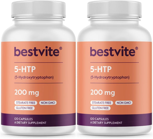 BESTVITE 5-HTP 200Mg per Capsule (240 Capsules) (120 X 2) - No Stearates or Flow Agents - Gluten Free - Non GMO