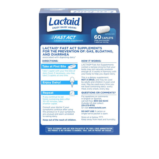 Lactaid Fast Act Lactose Intolerance Caplets, 60 Travel Packs of 1-Ct.