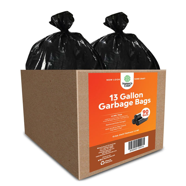 Large 13 Gallon Trash Bags - Household and Kitchen Cleaning Supplies - Trash Bags 13 Gallon Tall Kitchen Trash Bags - Unscented Black Trash Bags and Compost Bags - Large Trash Bags for Lawn Care