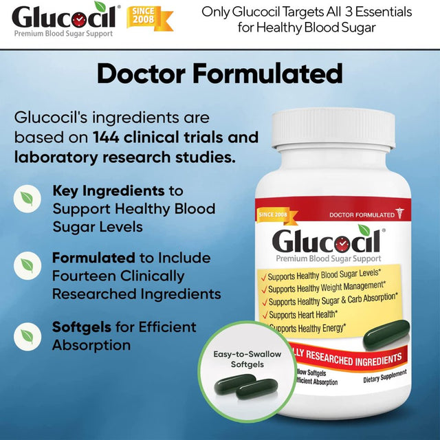 Glucocil – the Total Blood Sugar Optimizer, over 1 Million Bottles Sold, Premium Blood Sugar Support Supplement, Extra Strength Softgels*, Targets All 3 Essentials for Normal Blood Sugar,