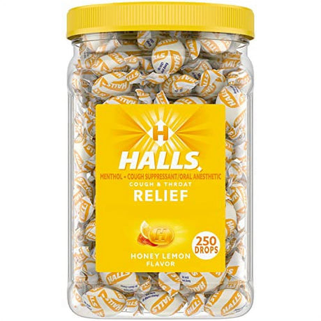 HALLS Relief Honey Lemon Cough Drops, Bulk Cough Drops, 250 Drops