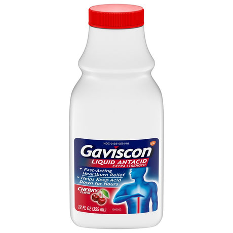 Gaviscon Extra Strength Liquid Antacid for Heartburn Relief, Cherry, 12 Fl Oz
