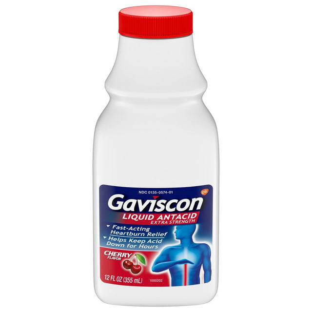 Gaviscon Extra Strength Liquid Antacid for Heartburn Relief, Cherry, 12 Fl Oz