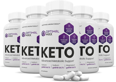 (5 Pack) Optimal Max Keto Pills Includes Apple Cider Vinegar Patented Gobhb® Exogenous Ketones Advanced Ketogenic Supplement Ketosis Support for Men Women 300 Capsules