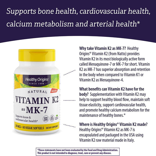 Healthy Origins Vitamin K2 as MK-7 100 Mcg Vegetarian Softgels, 60 Vgels