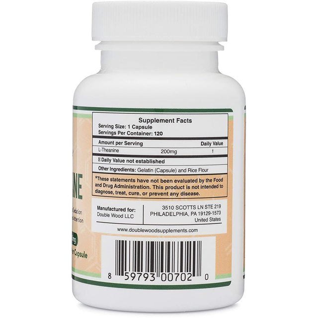 L-Theanine 200Mg Capsules (Third Party Tested), 60 Capsules by Double Wood Supplements