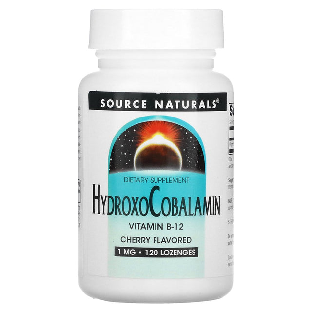 Hydroxocobalamin, Vitamin B12, Cherry , 1 Mg, 120 Lozenges, Source Naturals