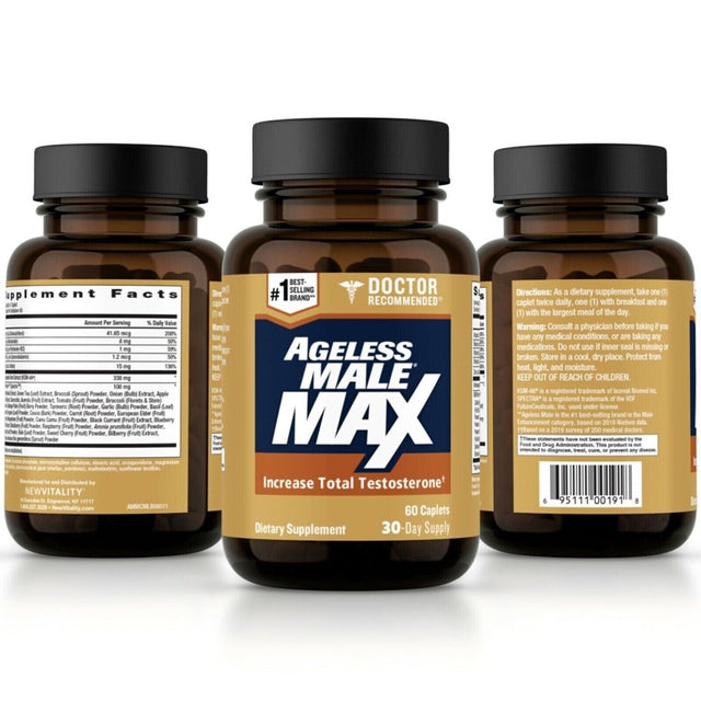 Ageless Male Max - Dietary Supplement for Men - Testosterone Booster - Stamina and Strength Booster - Enhances Muscles and Energy - 60 Caplets