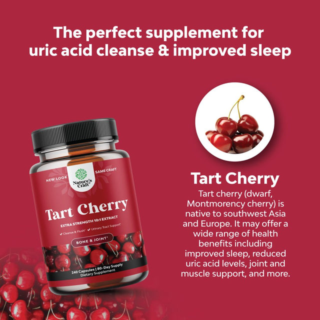Advanced Tart Cherry Extract Capsules - Extra Strength Tart Cherry Capsules Uric Acid Cleanse and Joint Support Supplement - Muscle Recovery Supplement with Uric Acid Support Polyphenols 240 Capsules
