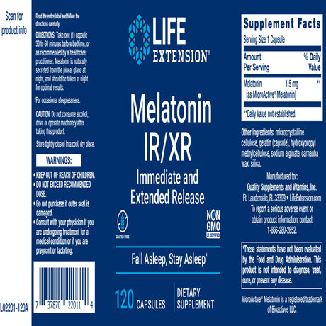 Life Extension Melatonin IR/XR, 120 Capsules