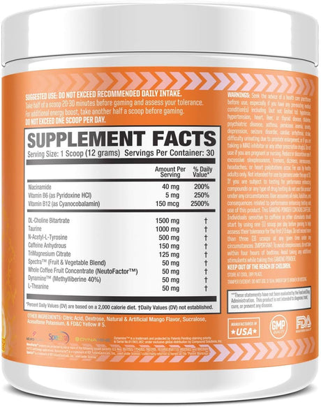 L33T Gaming Powder | Mango Citrus | 30 Servings | 12.7Oz | Gaming: Energy + Focus Enhancer