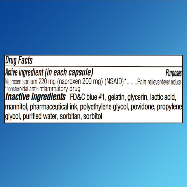Equate Naproxen Sodium All Day Pain Relief Liquid Gels, 220 Mg, 120 Count