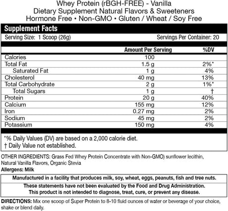 Fortifeye Super Protein New Zealand Grass Fed Whey Protein, Non Denatured, Vanilla, 1 Pack