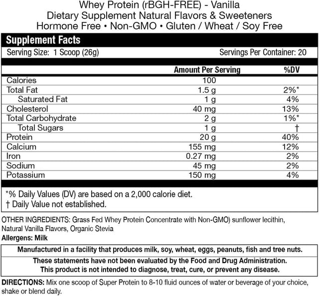 Fortifeye Super Protein New Zealand Grass Fed Whey Protein, Non Denatured, Vanilla, 1 Pack