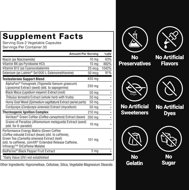 FORCE FACTOR Alpha King Surge Testosterone Booster for Men, Testosterone Supplement to Help You Build Muscle and Strength, Burn Fat, Lose Weight, Lower Estrogen, and Enhance Performance, 60 Capsules