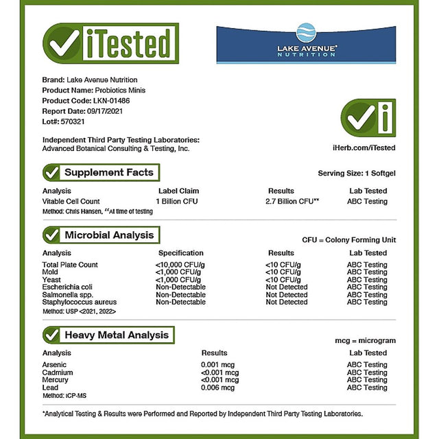 Lake Avenue Nutrition, Probiotic Minis, 2 Strain Blend, 1 Billion CFU, 30 Softgels