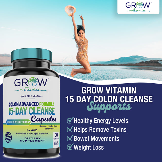 Grow Vitamin Fast Acting Colon Cleanse Formula, Supports Healthy Bowel Movements & Weight Loss, Natural Laxatives for Constipation Relief & Bloating Support, Detox Pills to Detoxify
