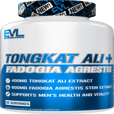 Evlution Nutrition Tongkat Ali + Fadogia Agrestis - Men’S Health + Vitality Support - 400Mg Tongkat Ali + 600Mg Fadogia Agrestis Stem Extract - Testosterone Booster - Veggie Capsules - 30 Servings