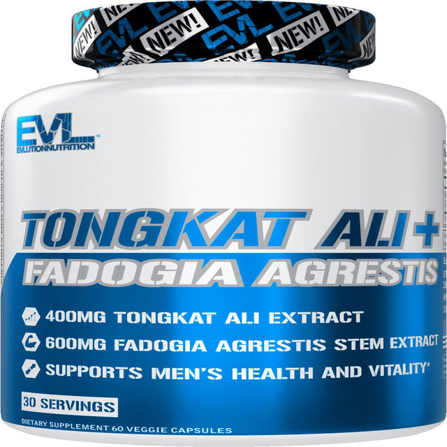 Evlution Nutrition Tongkat Ali + Fadogia Agrestis - Men’S Health + Vitality Support - 400Mg Tongkat Ali + 600Mg Fadogia Agrestis Stem Extract - Testosterone Booster - Veggie Capsules - 30 Servings