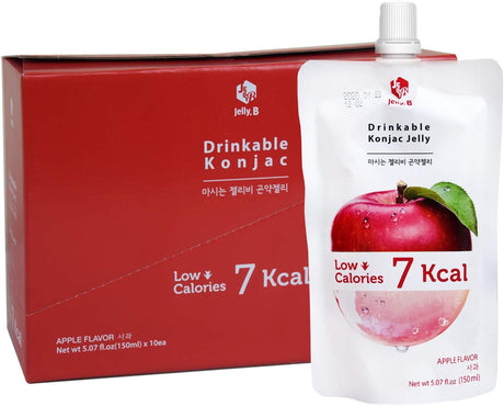 JELLY B Drinkable Konjac Jelly (10 Packs of 150Ml) - Healthy and Natural Weight Loss Diet Supplement Foods, 0 Gram Sugar, Low Calorie, Only 6 Kcal Each Packets, (Apple)
