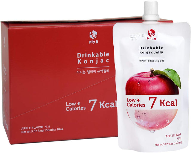JELLY B Drinkable Konjac Jelly (10 Packs of 150Ml) - Healthy and Natural Weight Loss Diet Supplement Foods, 0 Gram Sugar, Low Calorie, Only 6 Kcal Each Packets, (Apple)