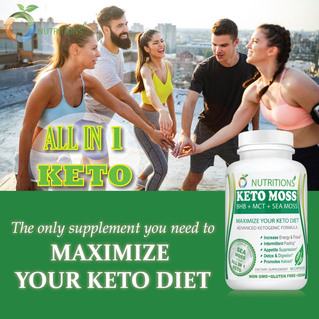 Keto Moss Vegan All in One KETO Pills with BHB Salt, MCT Powder, and Sea Moss