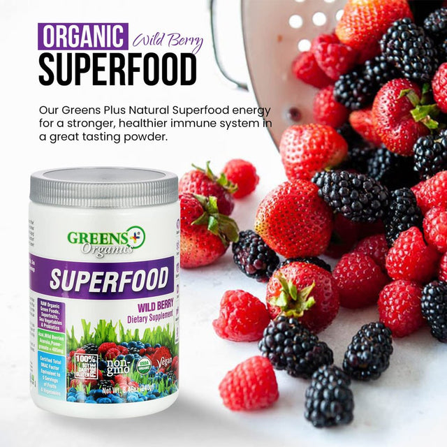 Greens plus Wild Berry Organic Greens Superfood, Greens Powder Dietary Supplement, 30 Servings
