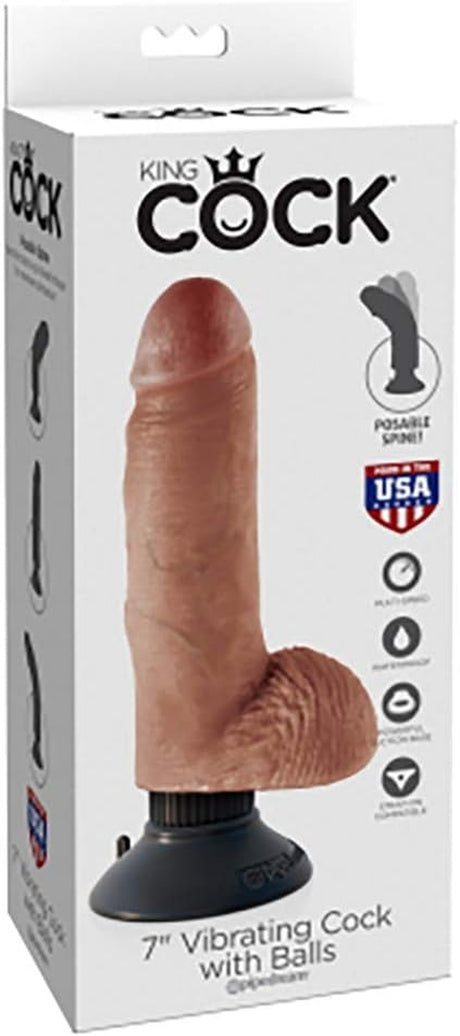 King Cock 7" Vibrating Cock with Balls , Tan, 12.8 Lb