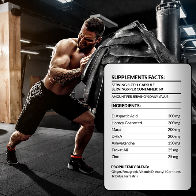 Hero Testosterone Booster for Men | Male Testosterone Enhancement with Horny Goat - Energy & Stamina - Natural Muscle Growth Supplements (60 Capsules)