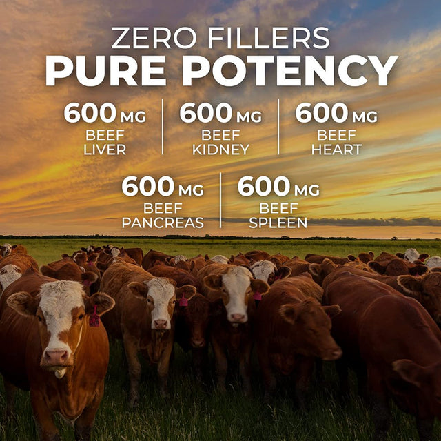 Forest Leaf Grass Fed Beef Organ Supplement with Liver, Heart, Spleen & Kidney, 180 Count