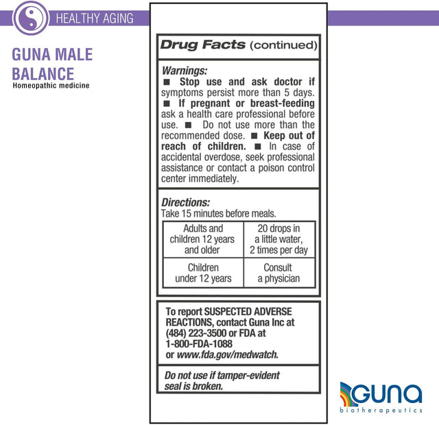 GUNA Male Balance Homeopathic Prostate Support, Urinary Tract Support - 1 Ounce