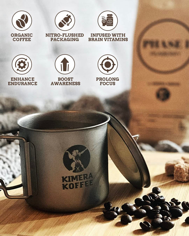Kimera Koffee Organic Ground Coffee - 12 Oz - Endurance Blend Medium Roast Ground Coffee with L-Tyrosine, Vitamin B12 and Glycine - Enjoy a Rich Organic Coffee Any Time of Day
